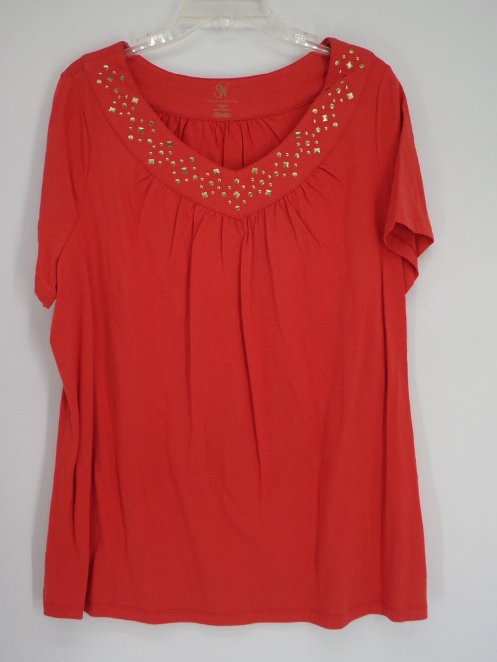 Studio Works Women Fall  V Neck Orange Color Short Sleeve Top SZ  1X NWT